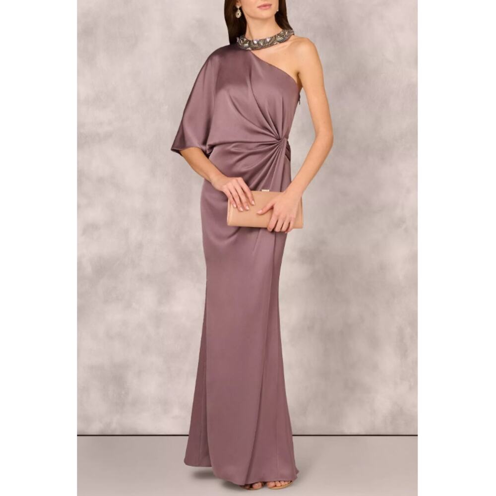 Aidan Mattox by Adrianna Papell Moonstone Crepe Back Satin Long Dress Size 6